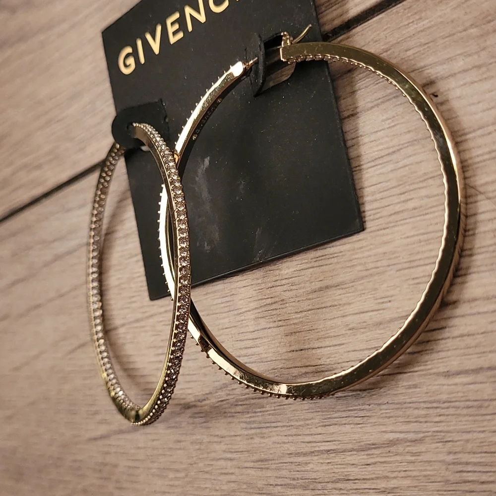 GIVENCHY Silver Gold‎ Color Loop Diamond Interior Womens Jewelry Earrings NEW